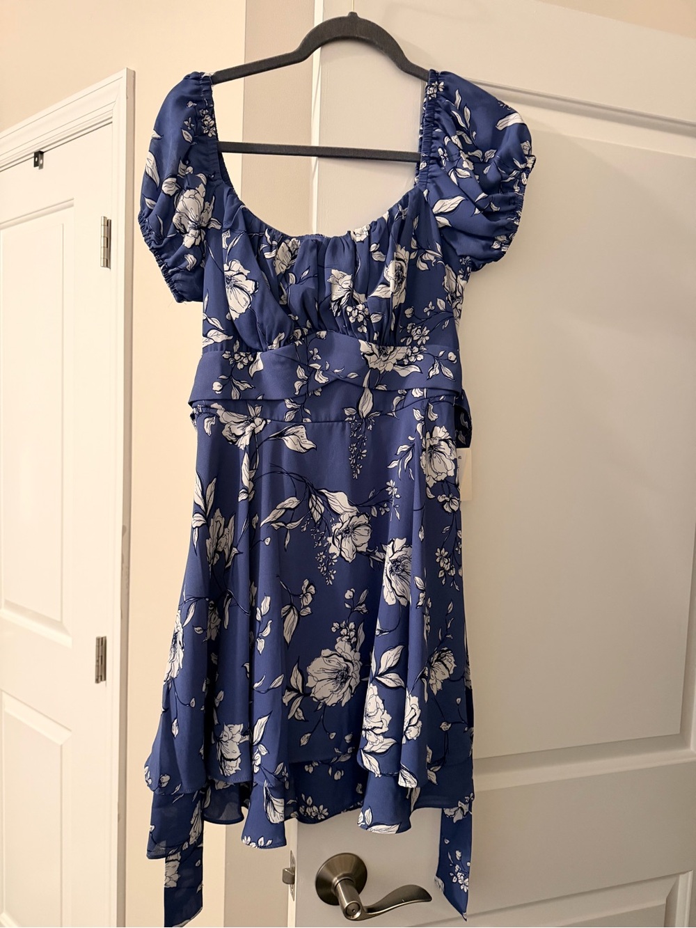 Blue Floral Puff Sleeve Mini Dress